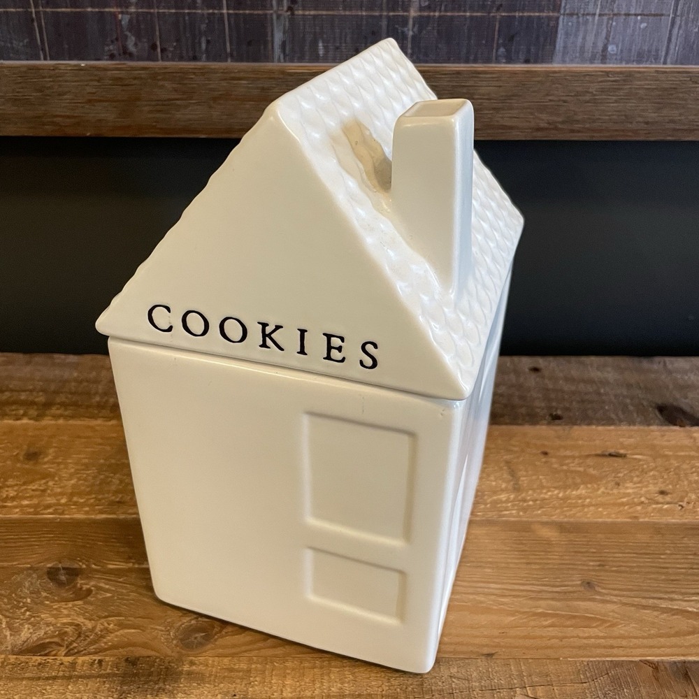 9" HEARTH AND HAND MAGNOLIA Stoneware COOKIES Cookie Jar Ivory Black Minimalist